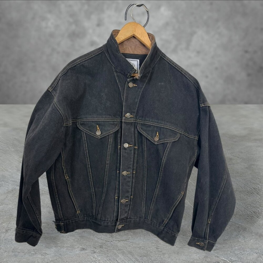 Vintage Acme Clothing Denim Jacket  Embroidered Tasmanian Devil Large Black 1993